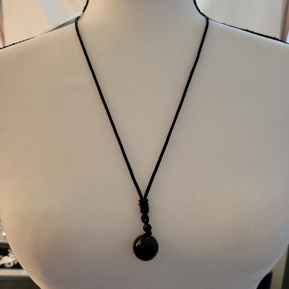 Obsidian Stone Necklace Chain Length 18" & Adjustable - Picture 3 of 3